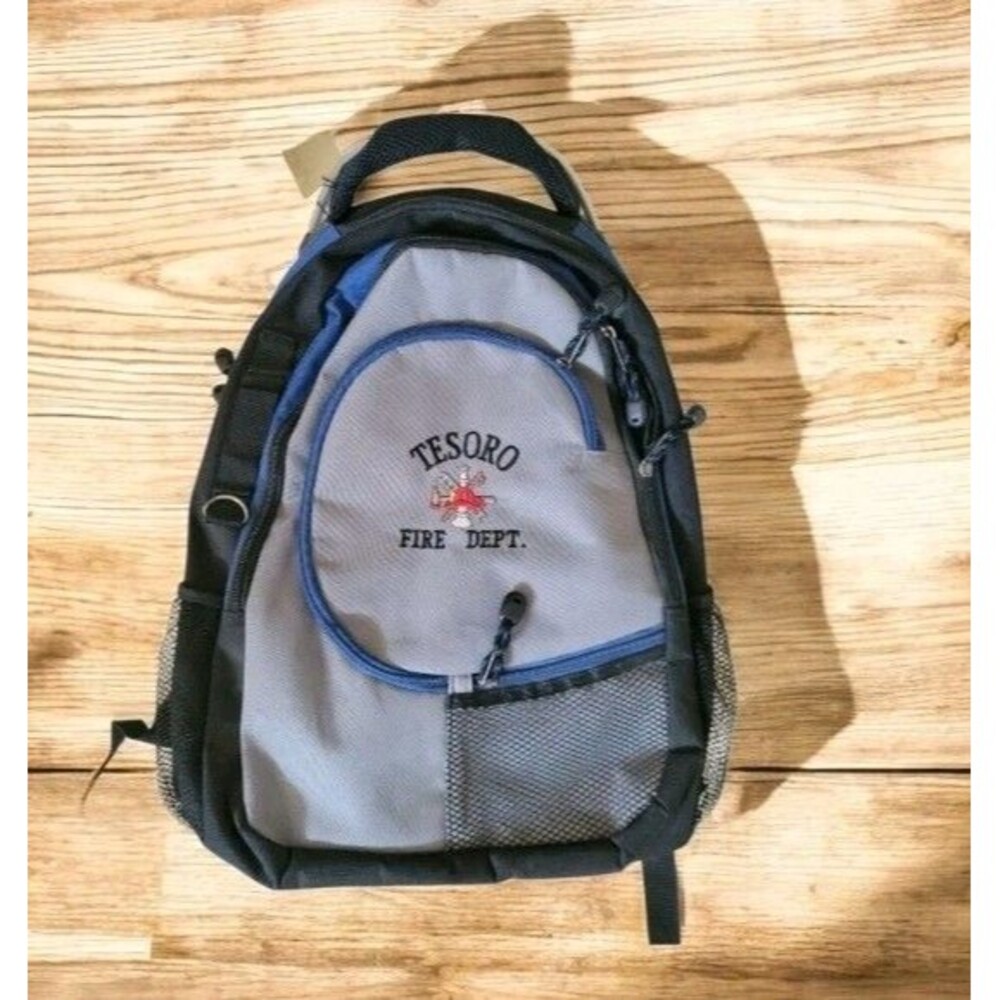 Tesoro Fire Dept Canvas Backpack Navy black gray Embroidered Firefighter logo